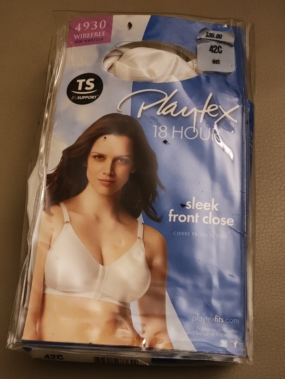 Playtex 18 Hour Sleek Front Close Bra - White Size 42C